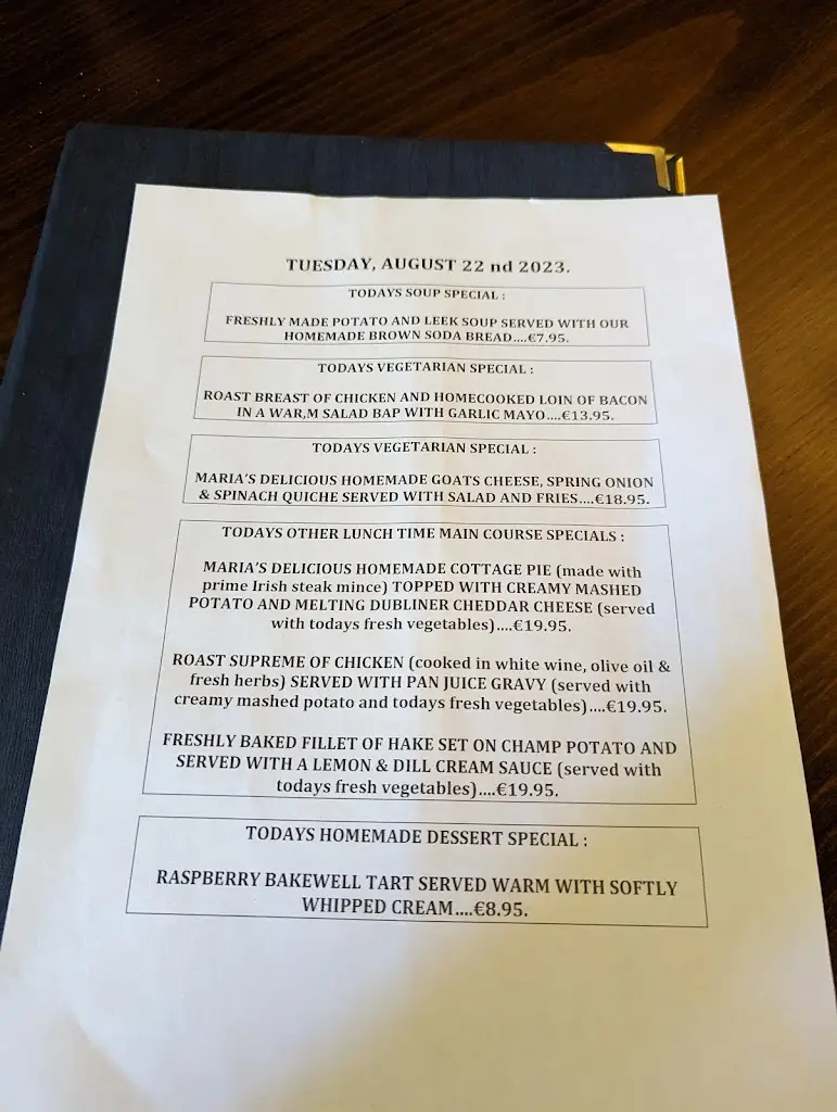 Menu_Blarney Castle Hotel_Blarney_imagen_4