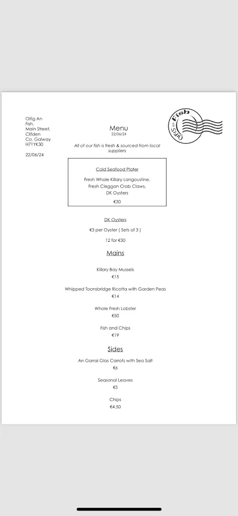 Menu_Oifig An Fish_Clifden_immagine_1