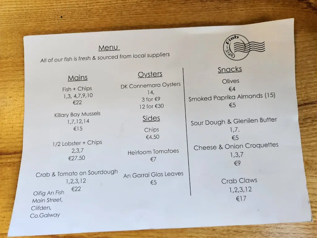 Menu_Oifig An Fish_Clifden_immagine_2
