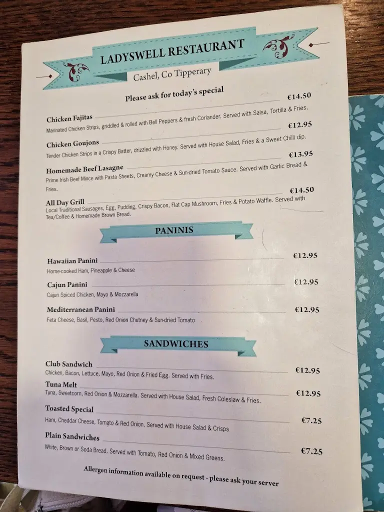 Menu_Ladyswell Restaurant_Cashel_imagen_1