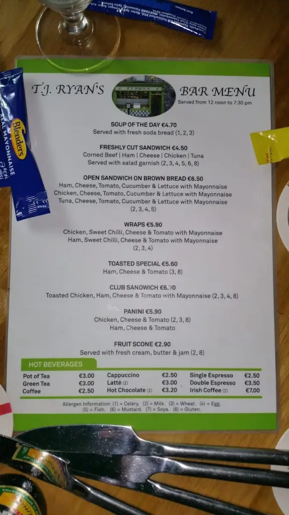 Menu_TJ Ryan Traditional Irish Pub_Cashel_imagen_1