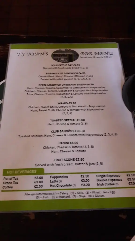 Menu_TJ Ryan Traditional Irish Pub_Cashel_imagen_2