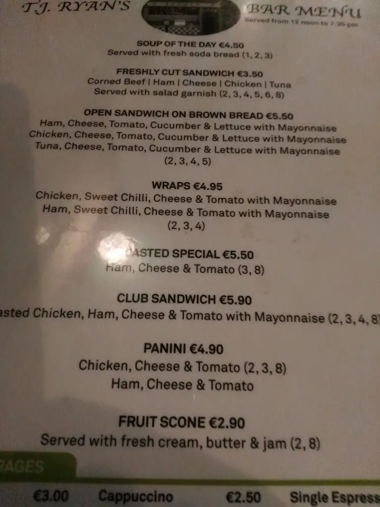 Menu_TJ Ryan Traditional Irish Pub_Cashel_imagen_3