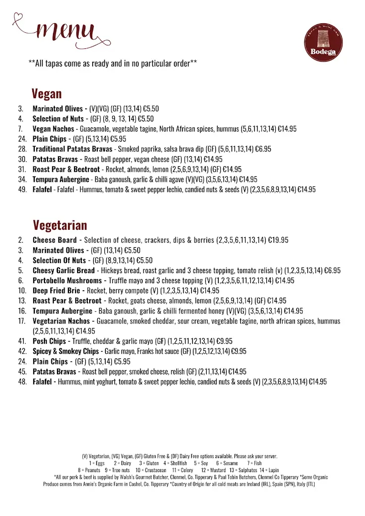 Menu_Bodega 1830_County Tipperary_image_2