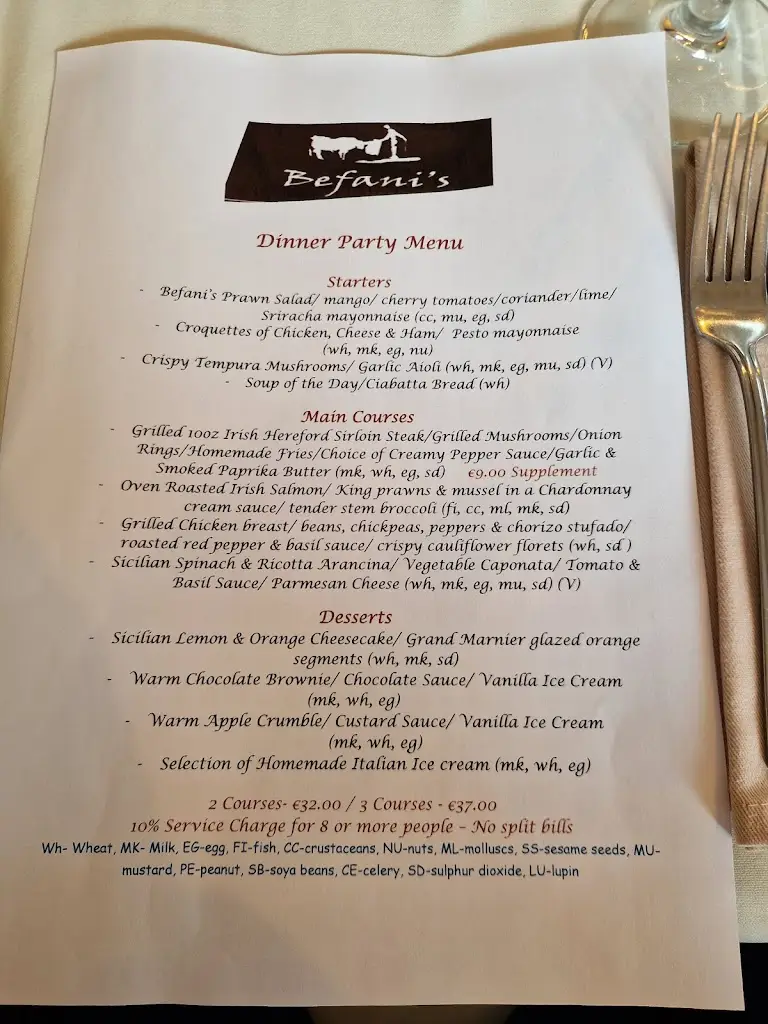 Menu_Befani's Townhouse & Restaurant_County Tipperary_image_1