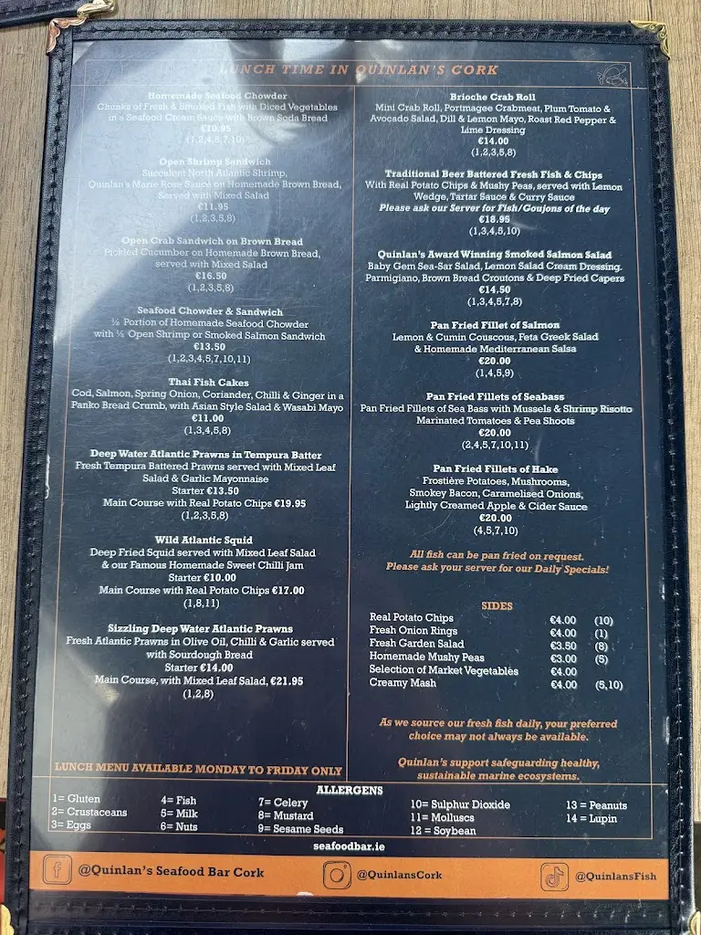 Menü_Quinlans Seafood Bar Cork_County Cork_Bild_1