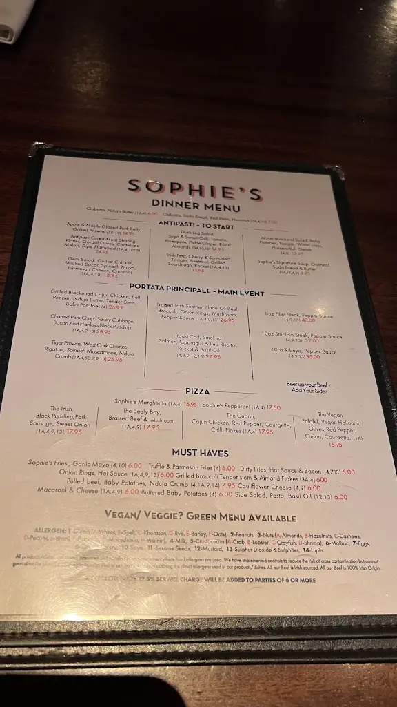 Menu_Sophie's Rooftop Cork_County Cork_image_1