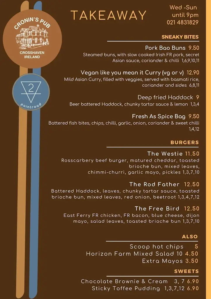Menu_Cronin's Pub_Crosshaven_image_1
