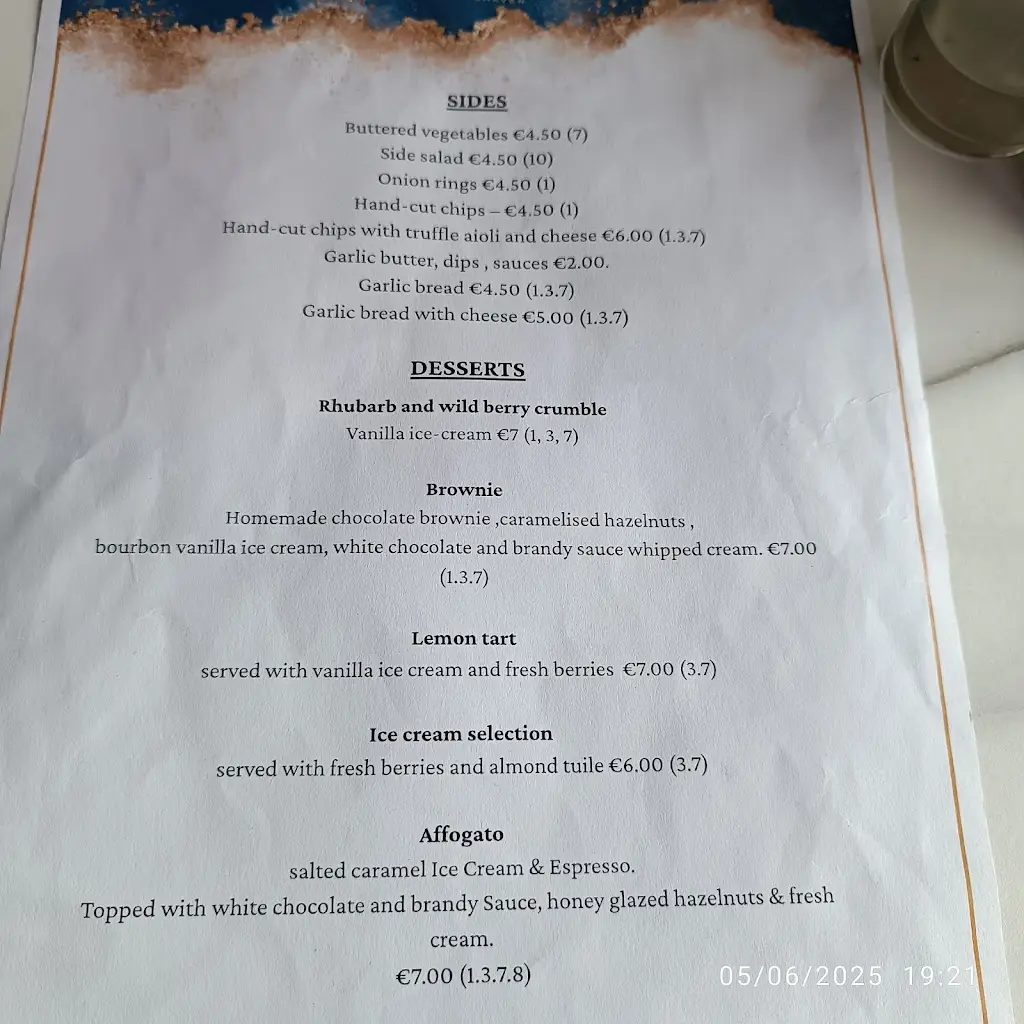 Menu_The Oar Bar_Crosshaven_image_1