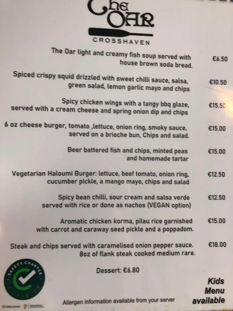 Menu_The Oar Bar_Crosshaven_image_4