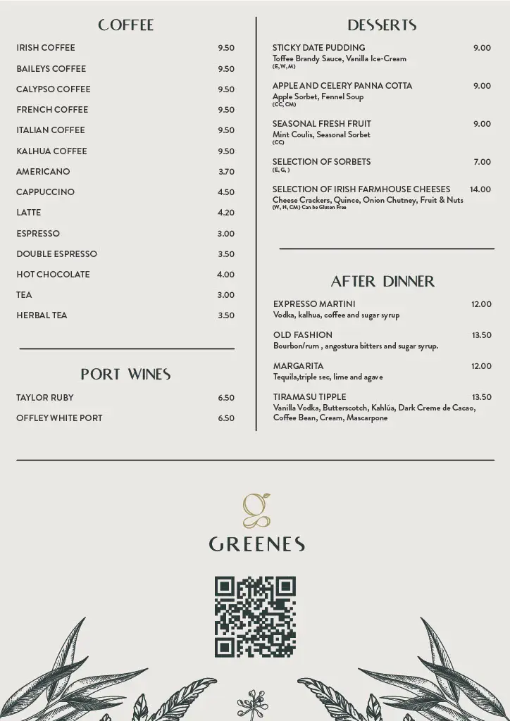 Menu_Greenes Restaurant_Cork_image_1