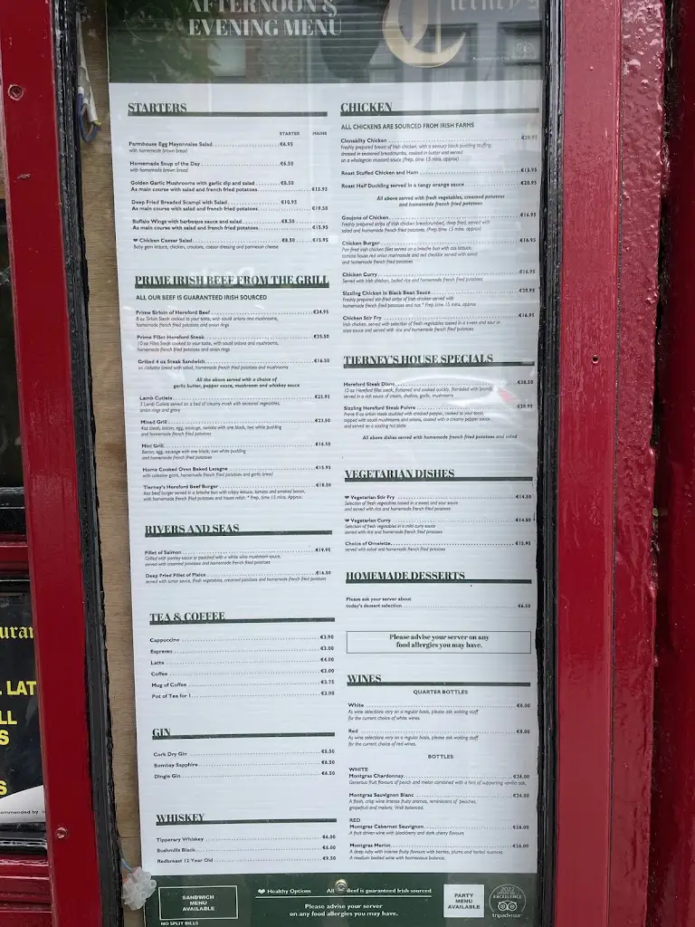Menu_Sean Tierneys Bar and Restaurant_Cluain Meala_immagine_4