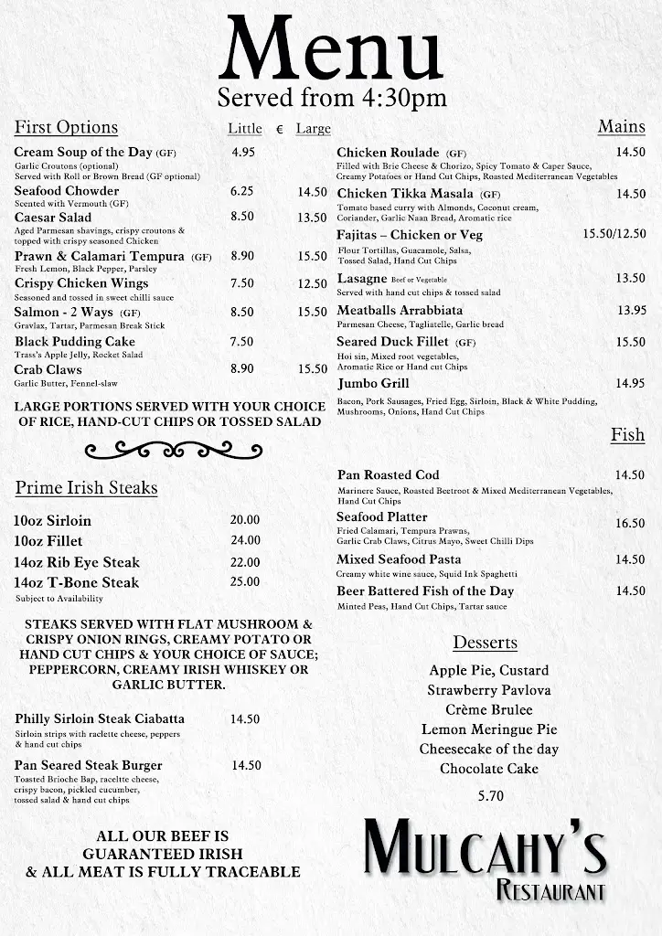 Menu_Mulcahys_Cluain Meala_image_1