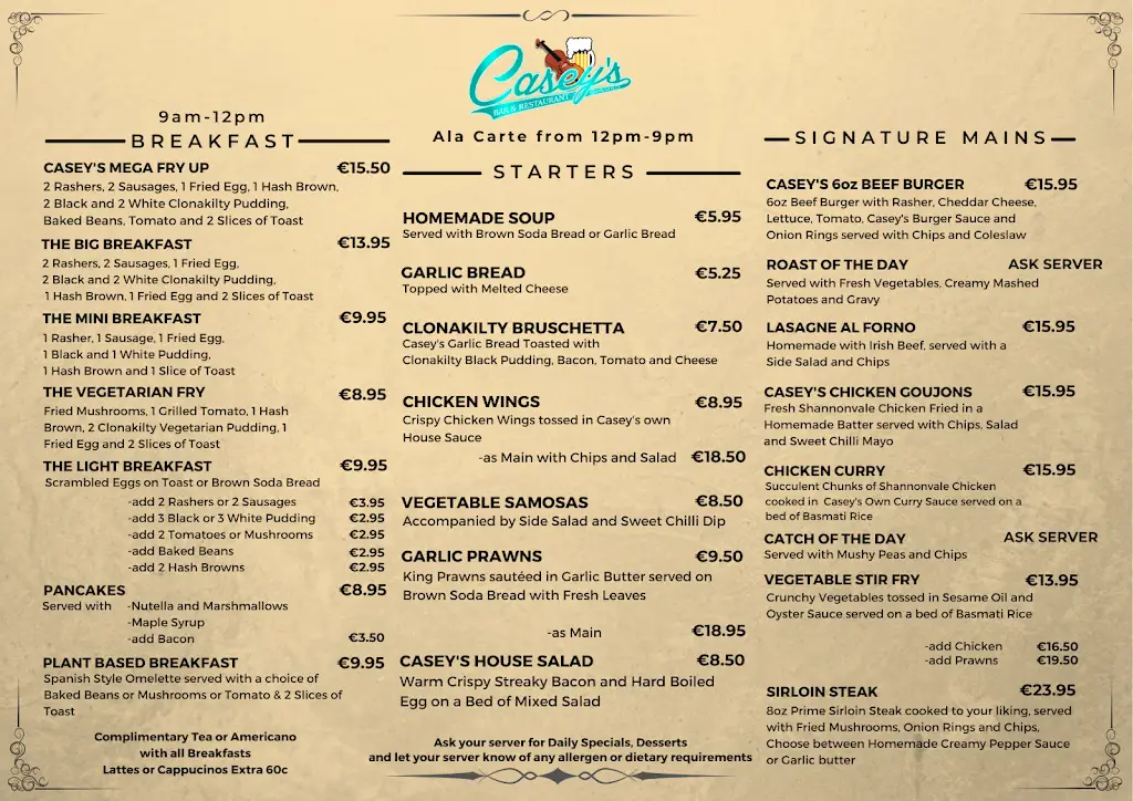 Menu_Casey's Bar and Restaurant_Clonakilty_image_1