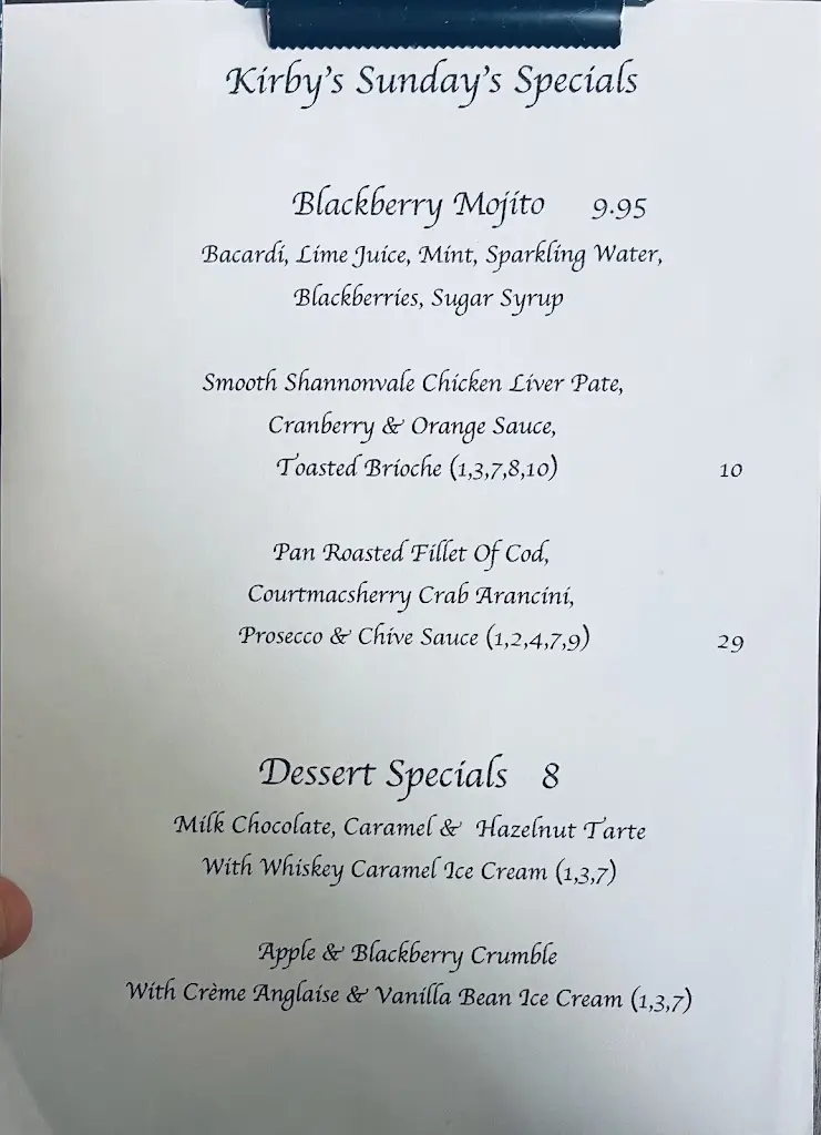 Menu_Kirbys @The Whale's Tail Restaurant_Clonakilty_image_2