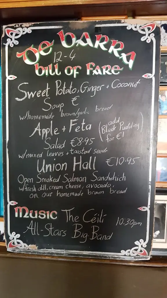 Menu_DeBarra's Folk Club_Clonakilty_image_2
