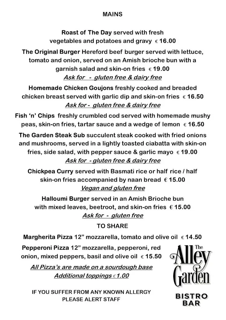 Menü_The Alley Garden Bistro Bar_Clonakilty_Bild_2