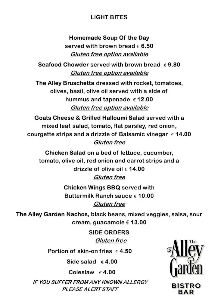 Menü_The Alley Garden Bistro Bar_Clonakilty_Bild_3