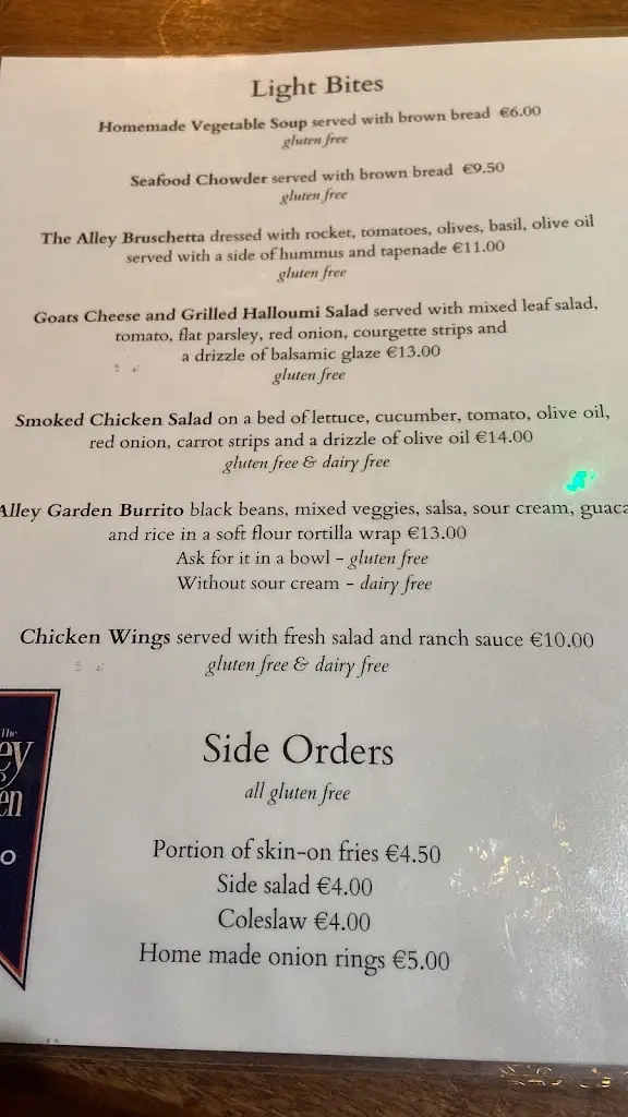 Menü_The Alley Garden Bistro Bar_Clonakilty_Bild_4