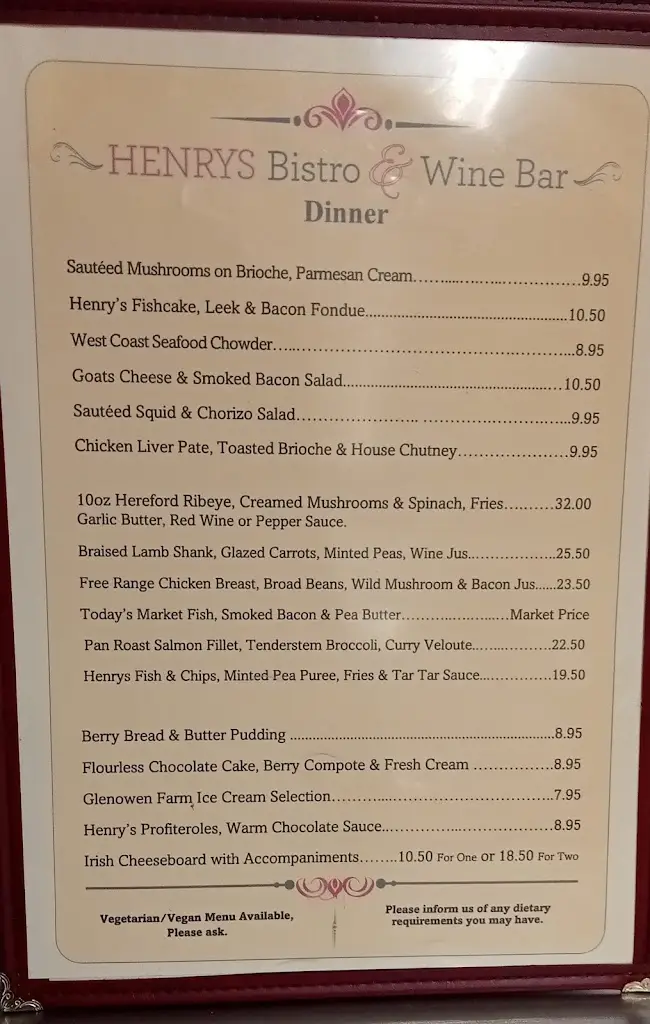 Menu_Henry's Bistro & Wine Bar_Ennis_image_1