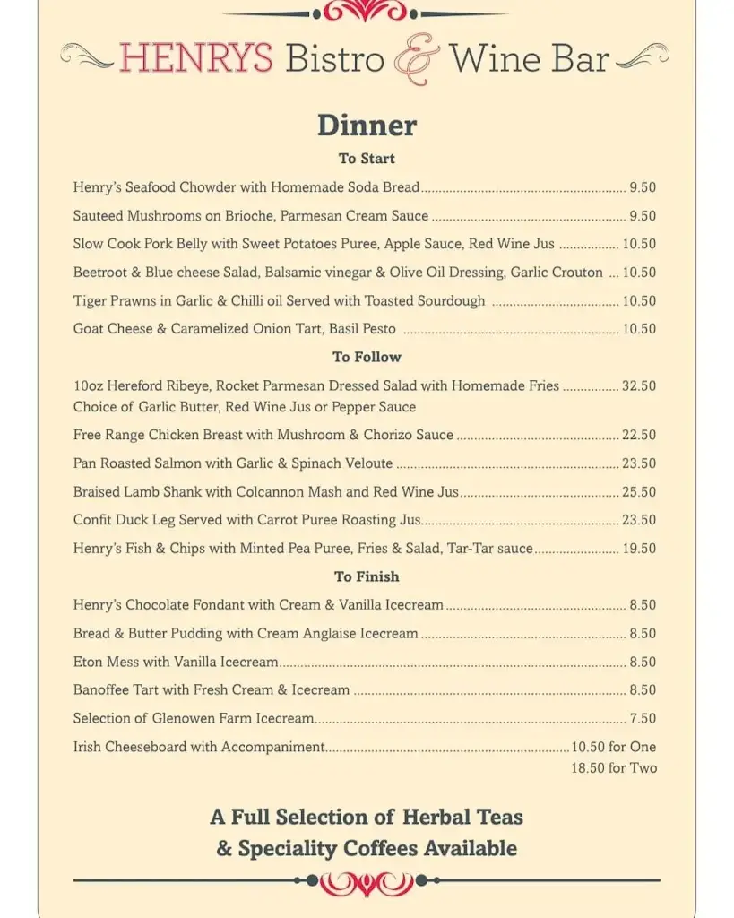 Menu_Henry's Bistro & Wine Bar_Ennis_image_4
