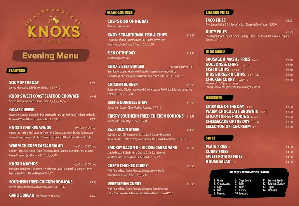 Menu_Knox's Pub & The Storehouse Restaurant_Ennis_image_1