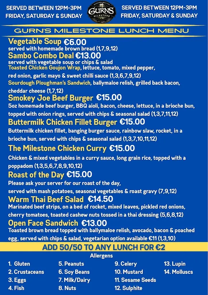 Menu_Gurn's Milestone & Restaurant_Manorhamilton_image_1