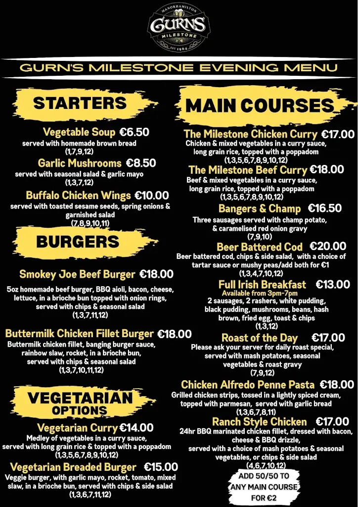 Menu_Gurn's Milestone & Restaurant_Manorhamilton_image_2