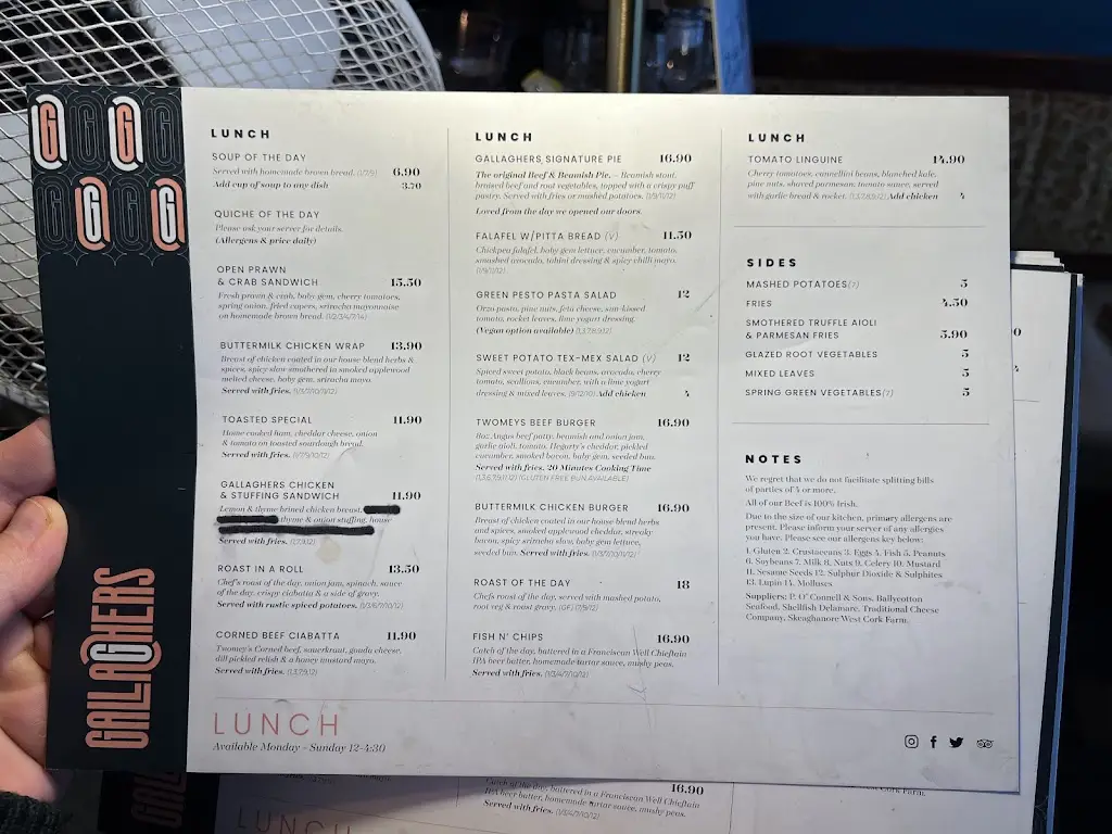 Menu_Gallagher's Cork_Cork City_image_2