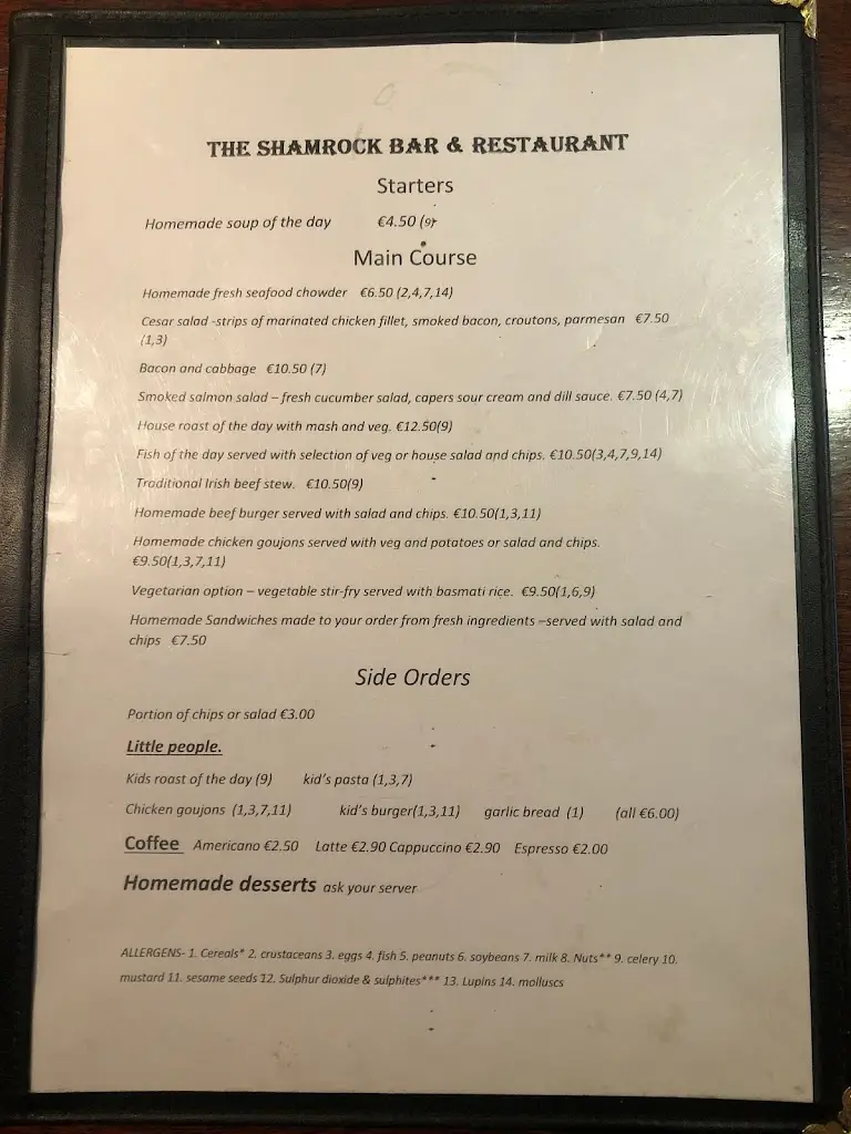 Menu_Shamrock Bar_Dunmanway_image_1