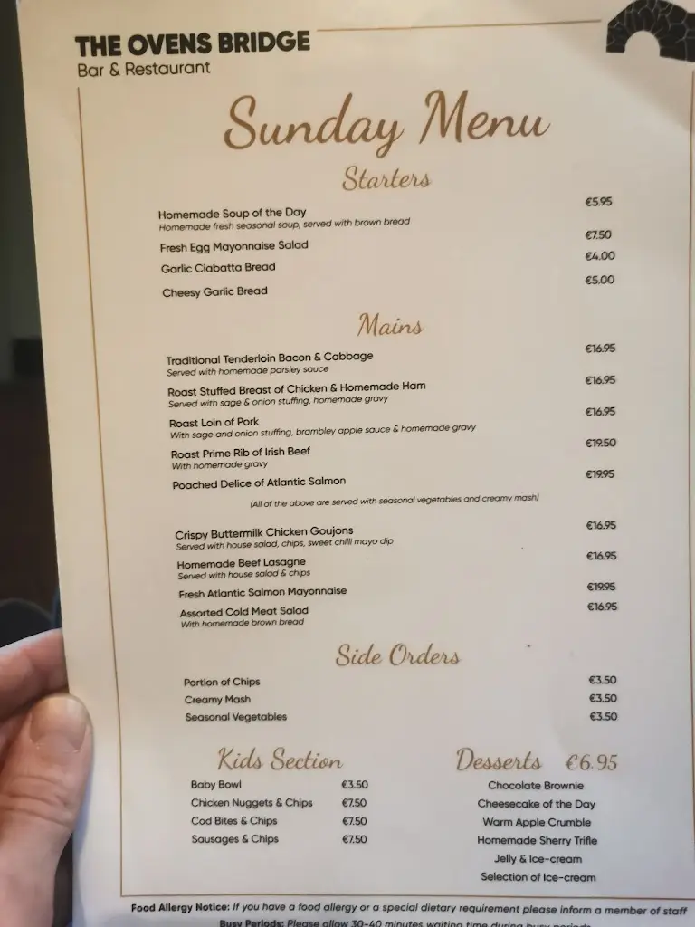 Menu_The Ovens Bar_Killumney_image_1