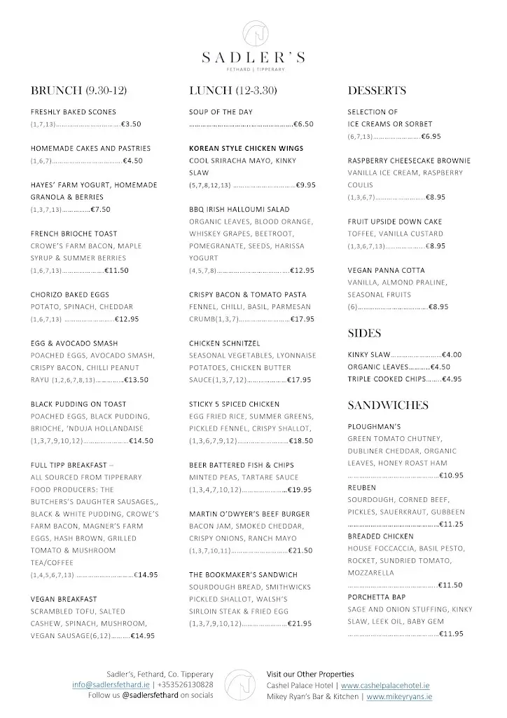 Menu_Sadler's Restaurant_Fethard_imagen_1