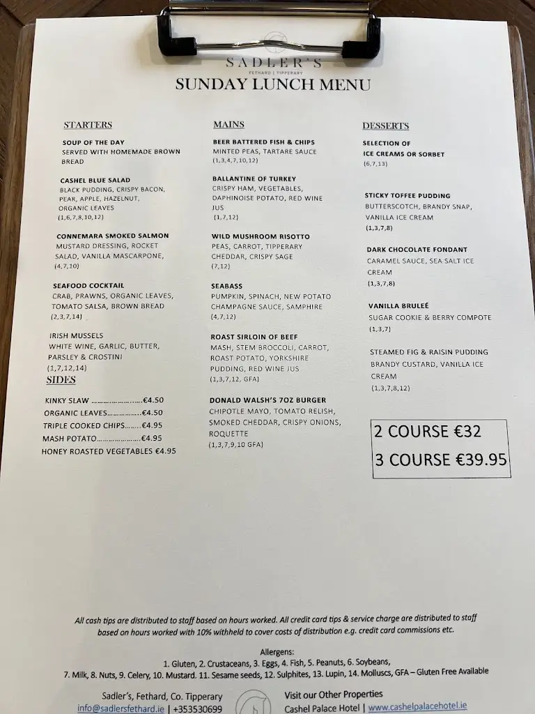 Menu_Sadler's Restaurant_Fethard_imagen_2