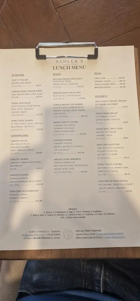 Menu_Sadler's Restaurant_Fethard_imagen_3