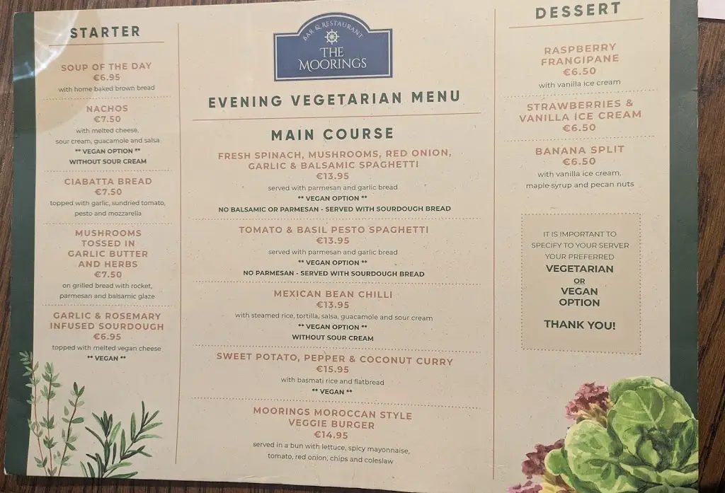 Menu_The Moorings_Dungarvan_imagen_1