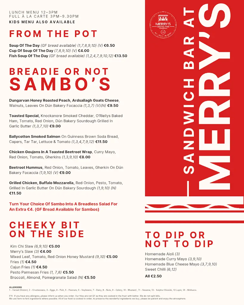 Menu_Merrys Gastro Pub_Dungarvan_imagen_1