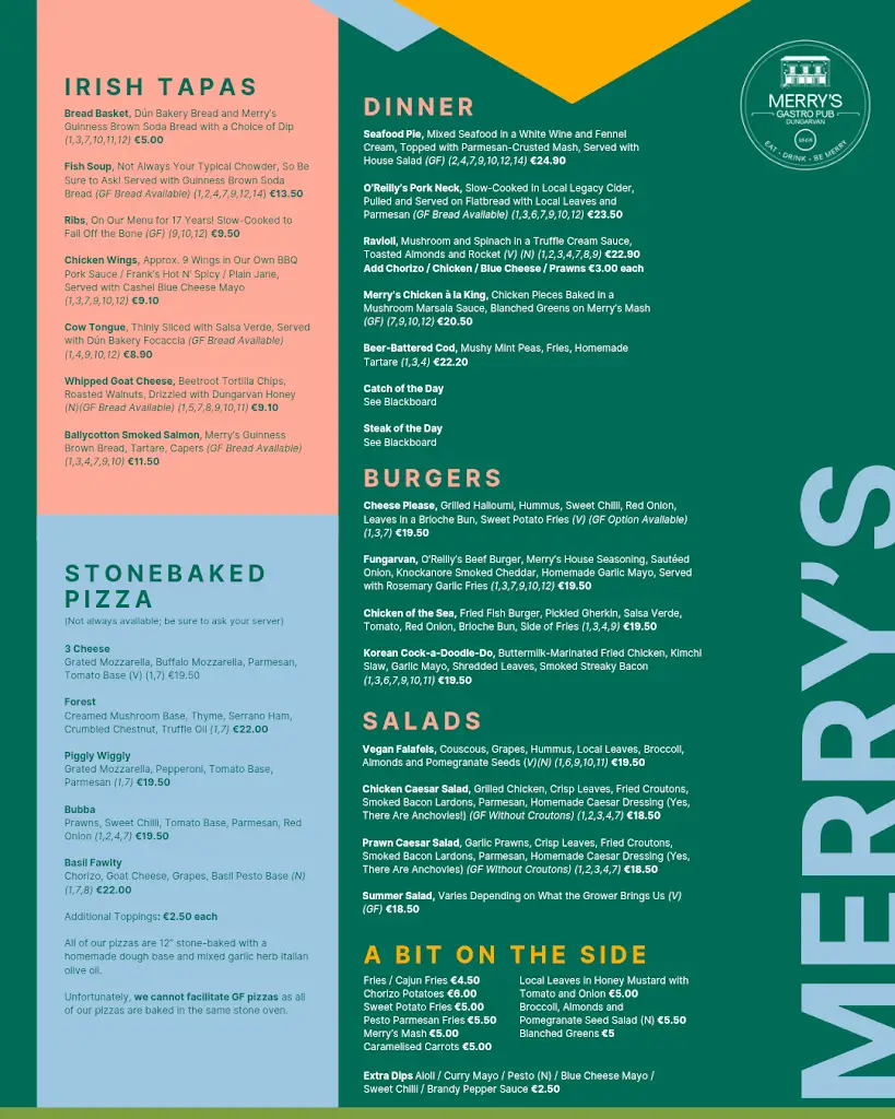 Menu_Merrys Gastro Pub_Dungarvan_imagen_2