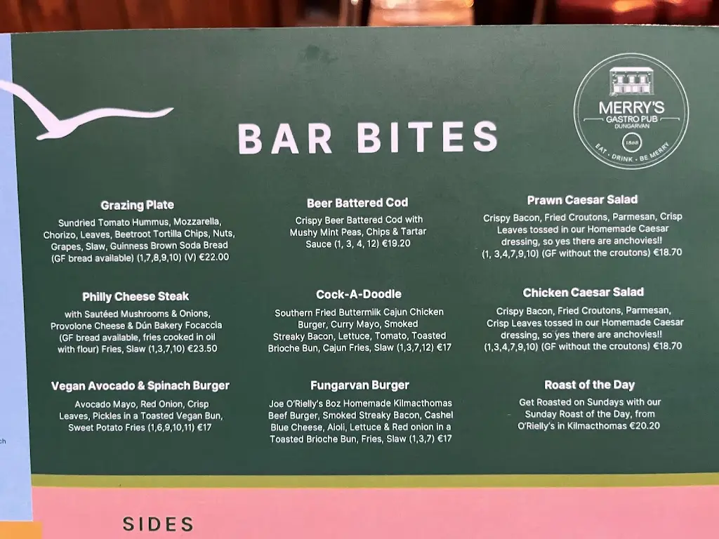 Menu_Merrys Gastro Pub_Dungarvan_imagen_3