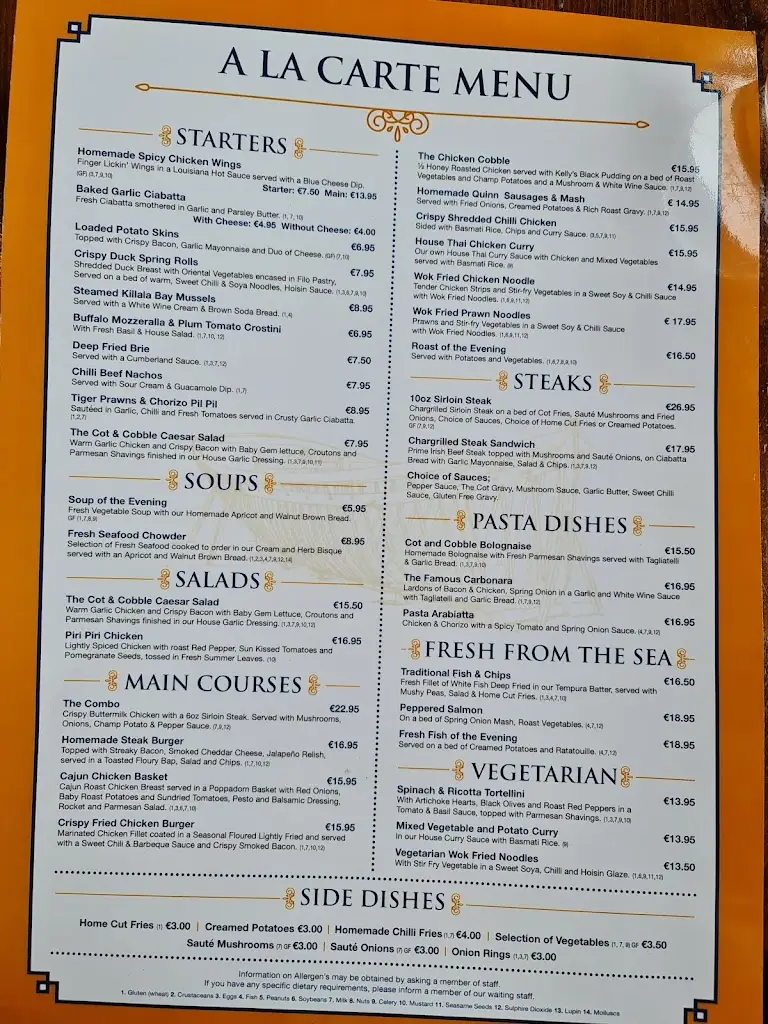 Menu_The Cot and Cobble_Ballina_image_2