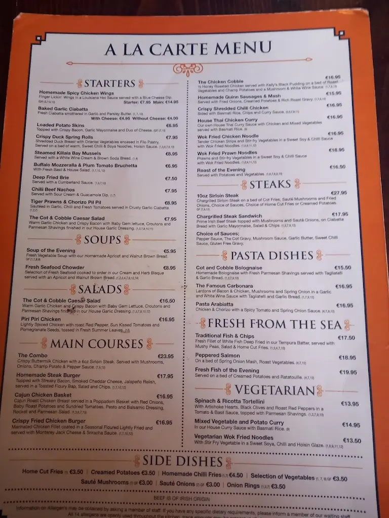 Menu_The Cot and Cobble_Ballina_image_4