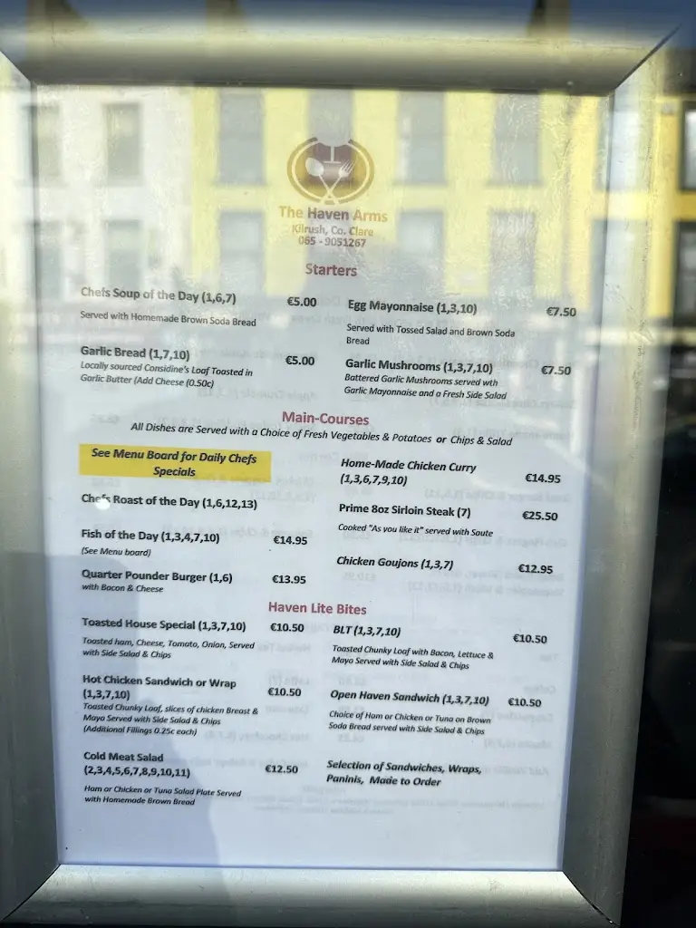 Menu_The Haven Arms_Kilrush_image_1