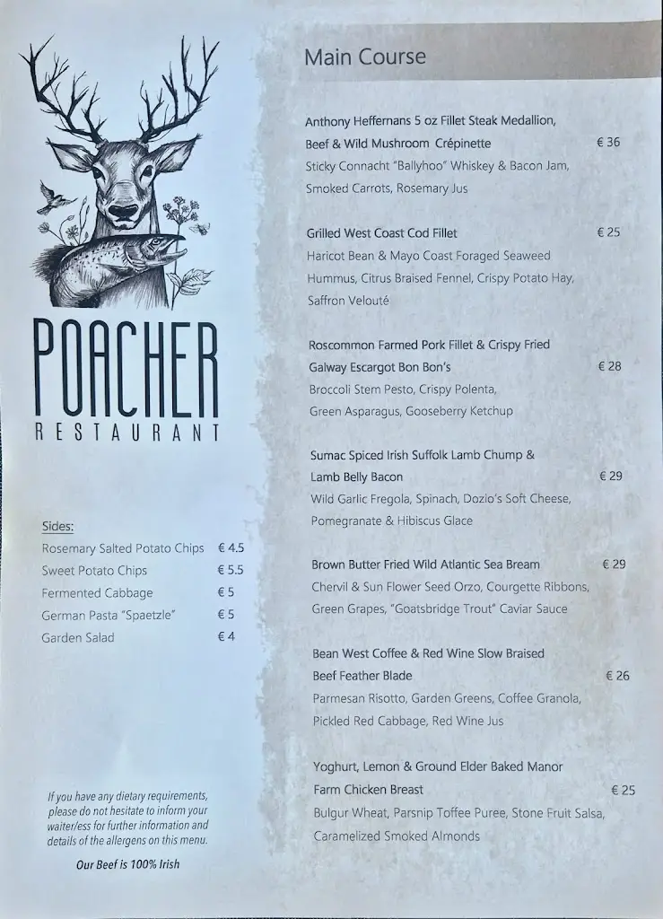 Menu_Poacher Restaurant_Ballina_image_1