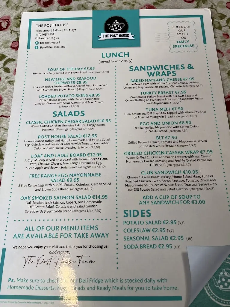 Menu_The Post House_Ballina_image_1