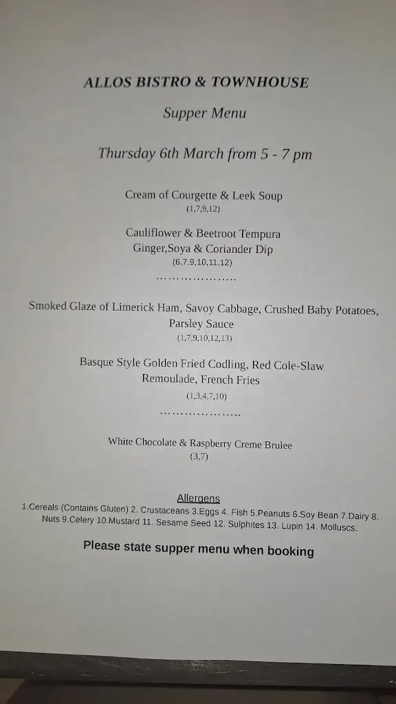 Menu_Allo's Restaurant, Bar and Bistro_Listowel_image_2