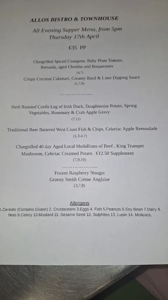 Menu_Allo's Restaurant, Bar and Bistro_Listowel_image_4
