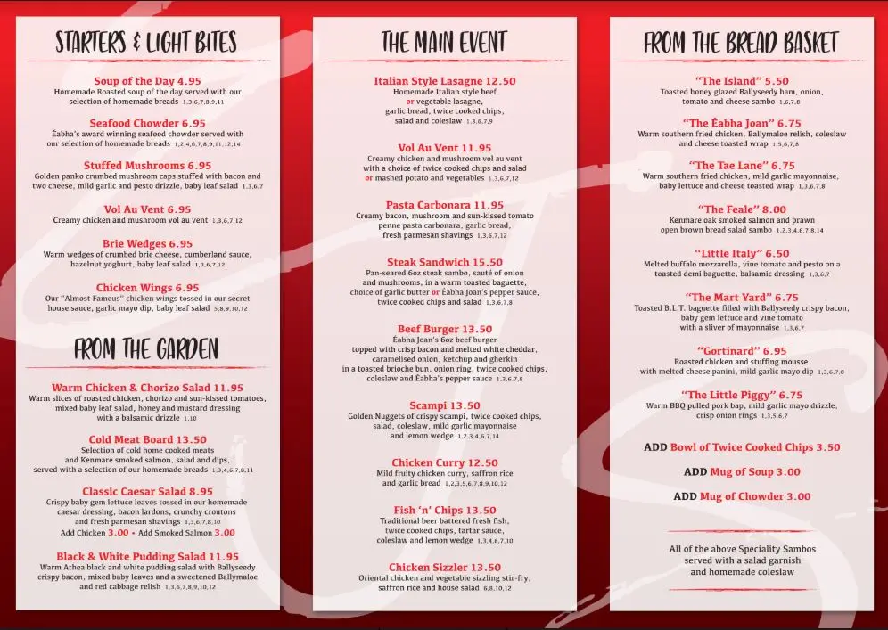Menu_Éabha Joan's_Listowel_image_1