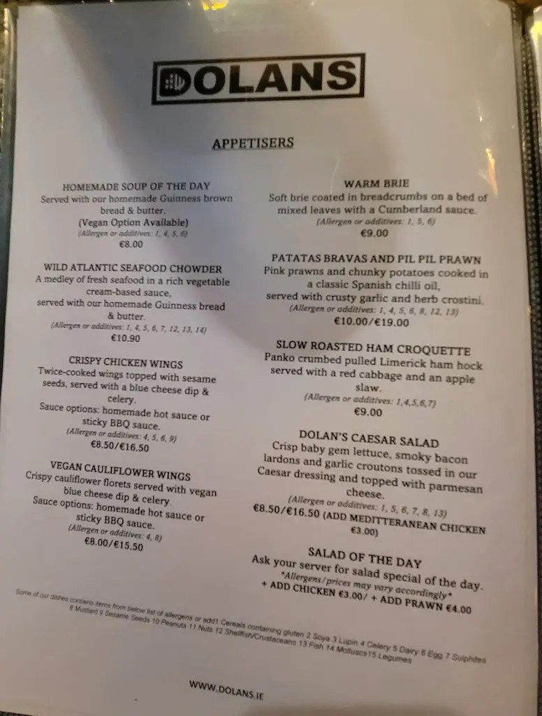 Menu_Dolan's Pub and Restaurant_Moyross_image_1