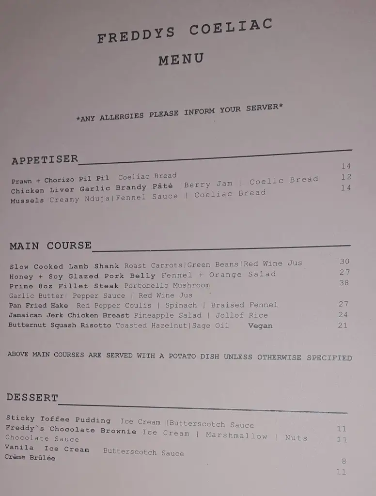 Menu_Freddy’s Restaurant Limerick_Limerick_image_2