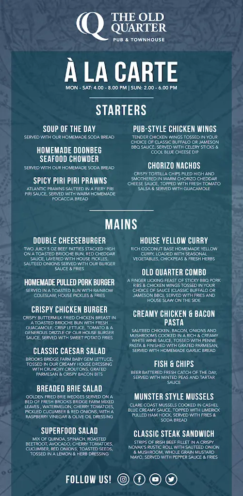 Menu_The Old Quarter GastroPub_Limerick_image_1