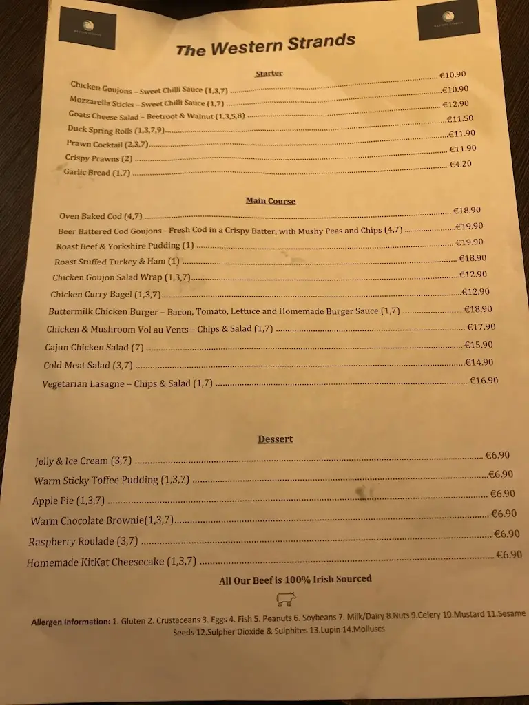 Menu_The Western Strands Bar, Restaurant & Guesthouse_Belmullet_image_1